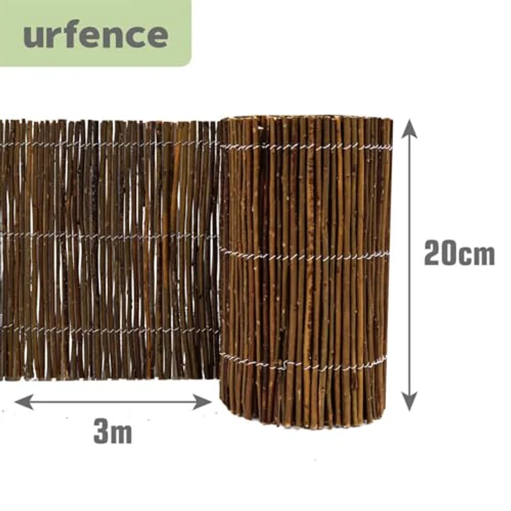 urfence 300x20 Flexible Beeteinfassung Weide, Rollborder Rasenkante Holz mit 7 Pflöcken zur stabilen Befestigung – Bild 4