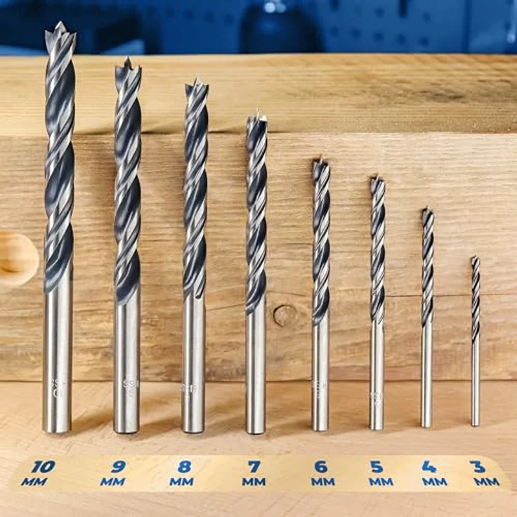 S&R Holzbohrer-Set, 8-tlg. Spiralbohrer-Satz (3-10mm) für Weichholz, Sperrholz, Gipskarton, MDF & Hartholz – mit Zentrierspitze und Förderspirale – Bild 2