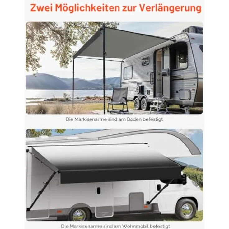 VEVOR einziehbare Wohnwagen Markise, 609,6 cm wasserdichter Sonnenschutz mit Aluminiumlegierungsrahmen, schwarzem Ständer und schwarzem Stoff mit Farbverlauf – Bild 2