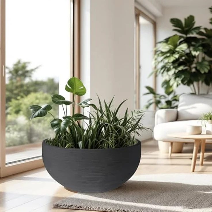 XXL Pflanzkübel im Rillen Design - rund 58 cm - Kunststoff Blumenkübel in anthrazit - Pflanz Blumen Topf Kübel Schale für Garten Balkon Terrase Innen Außen - Preisvergleich – Bild 7