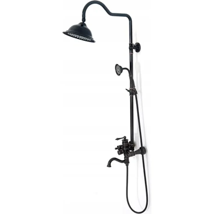 Rea Duschsystem Vintage black, Duschset mit 20 x 20 cm Regendusche, Duscharmatur und 150 cm Schlauch, schwarz – Bild 5