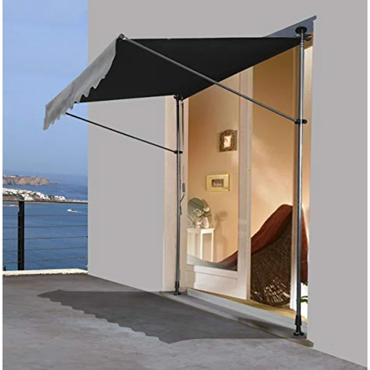 QUICK STAR Klemmmarkise 300 x130cm Grau Balkonmarkise Sonnenschutz Terrassenüberdachung Höhenverstellbar von 200-290cm Markise Balkon ohne Bohren – Bild 3