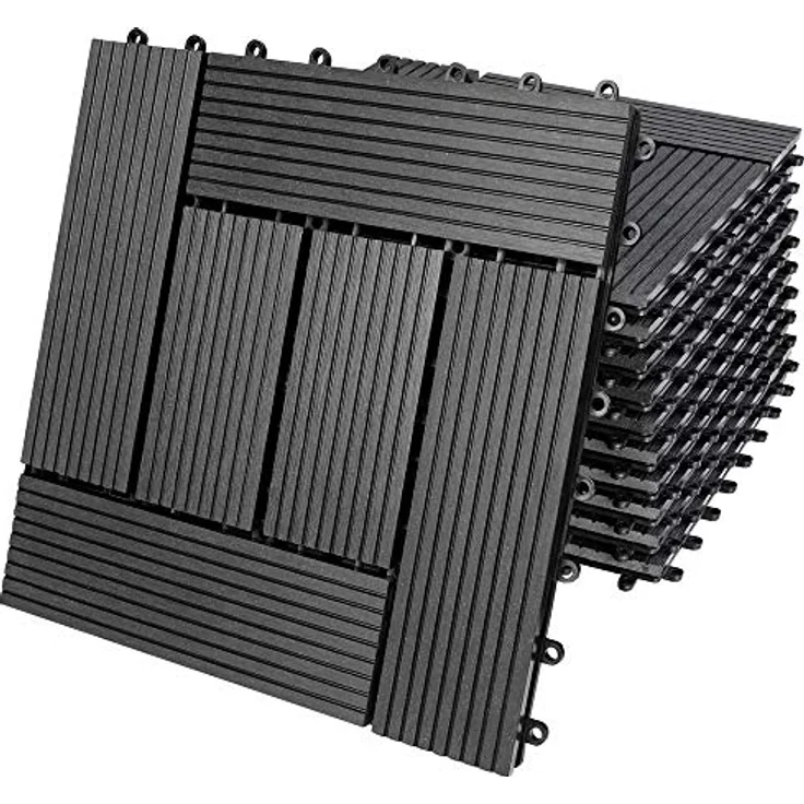 WPC Fliesen 1m²-4m² Terrassenfliesen Set Holzfliesen 30x30cm Balkon Pool Garten 11x Mosaik anthrazit 4250525376647 – Bild 2