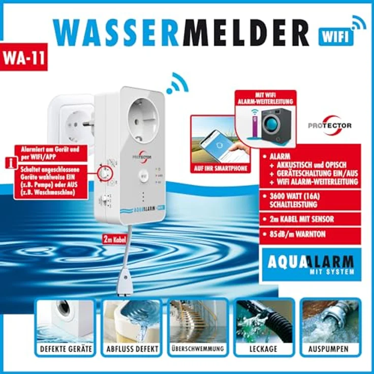 Protector 15021 Wassermelder mit externem Sensor netzbetrieben – Bild 3