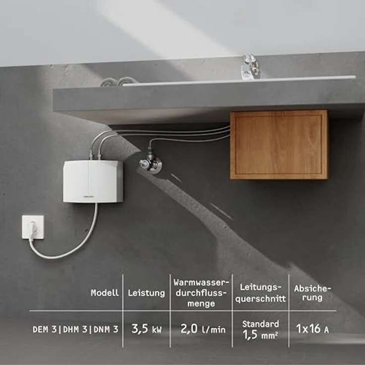 STIEBEL ELTRON DEM 3, elektronischer Mini Durchlauferhitzer für Handwaschbecken, 3,5 kW, druckfest + drucklos, Stecker 230V, VDE geprüft – Bild 4