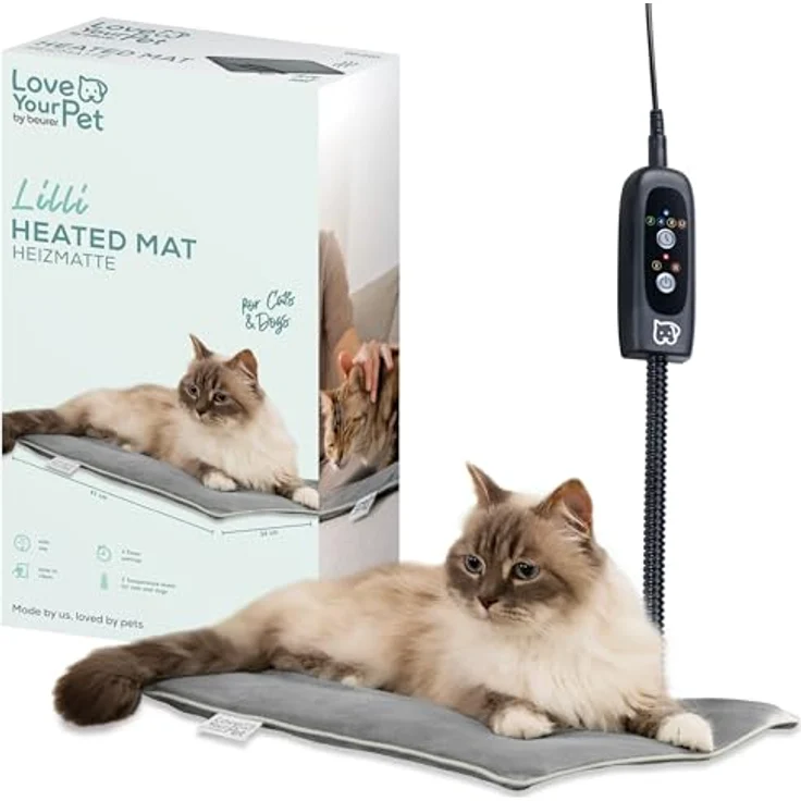 Beurer BEU PP 210 Heizmatte Lilli, elektrische Wärmematte für kleine Hunde und Katzen, waschbarer Bezug, kratzfestes Heizelement, wasserdicht (IPX7), 2 Temperaturstufen, 4 Timer-Einstellungen, 41 x 34 cm – Bild 1