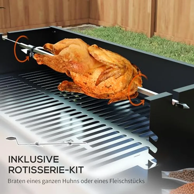 Outsunny Holzkohlegrill Campinggrill mit Grillrost und Rotisserie-Kit klappbar faltbar Camping Garten BBQ Rostfreier Stahl+Metall Schwarz 118 x 32 x 90 cm – Bild 3