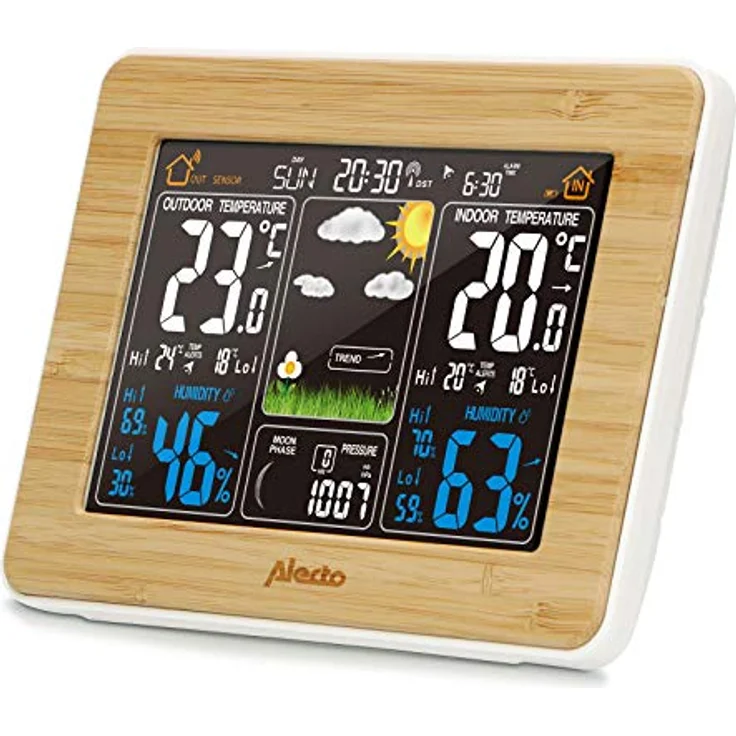 Alecto WS-1560 Wetterstation, Braun, mit drahtlosem Außensensor, animierter Wettervorhersage und Weckerfunktion – Bild 3