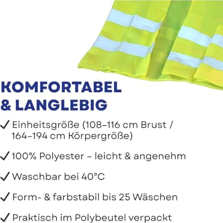 FIRST AID ONLY® unisex Warnweste neongelb, reflektierend und TÜV-geprüft, Einheitsgröße – Bild 4