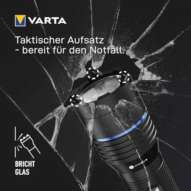 VARTA Night Cutter Pro F20R Tactical, wiederaufladbare Taschenlampe mit 1000 Lumen, Glasbruchfunktion, wasserdicht IP67, Luftfahrtaluminium, inkl. Gürtelholster und Schlüsselband – Bild 4