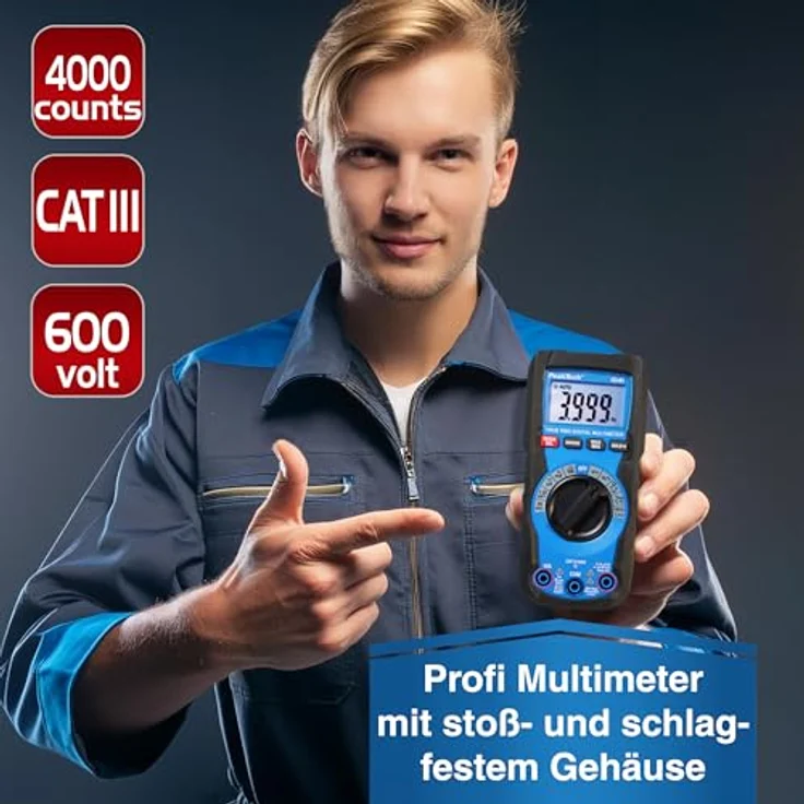 PeakTech Multimeter PeakTech 1041: Mini TrueRMS Digital Multimeter 4000 Counts, stabil und kompakt, mit Batterietester, Frequenzmessung und berührungslosem Spannungsdetektor. – Bild 4