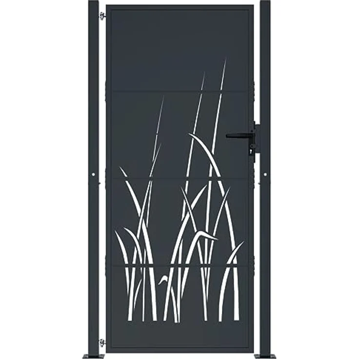 vidaXL Gartentor Anthrazit 105x205 cm Stahl Gras-Design Abschließbar Schlüsse – Bild 3