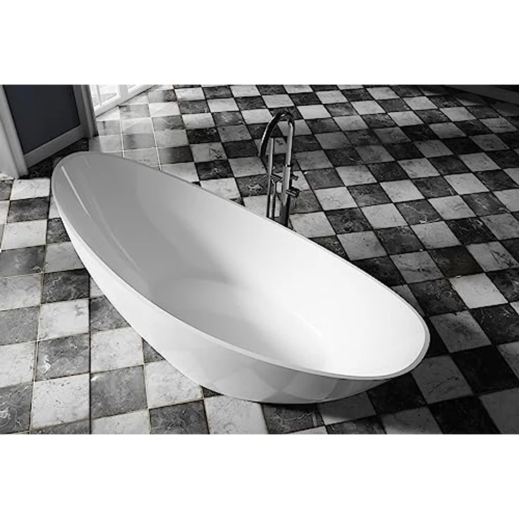 BERNSTEIN Freistehende Badewanne Vice 2.0 aus Sanitäracryl - 183,5 x 78,5 x 76,9 cm, Weiß glänzend, 5 Jahre Garantie – Bild 2