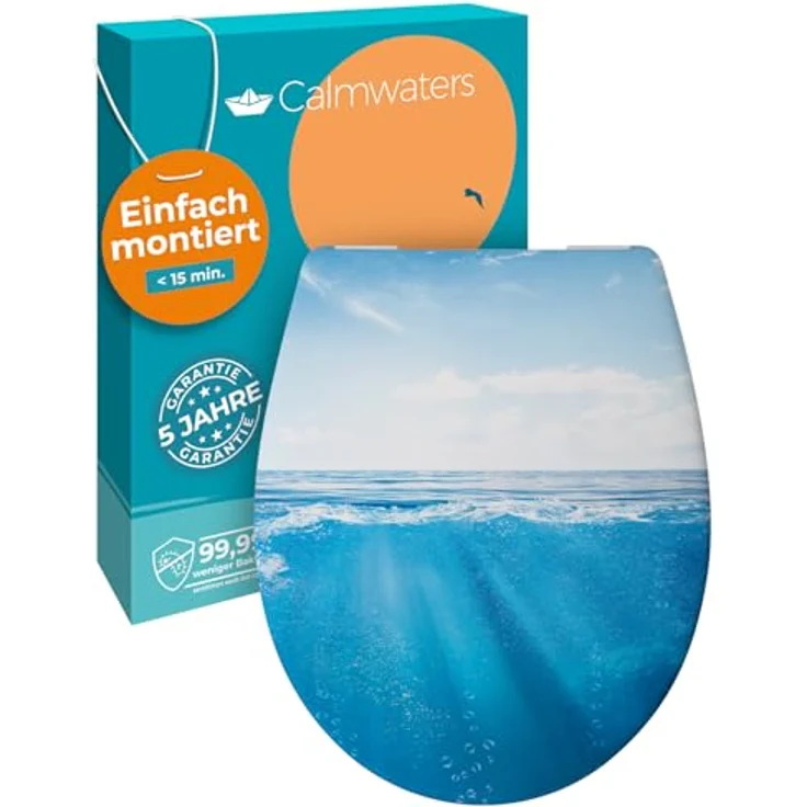 Calmwaters WC Sitz Motiv Meeresglanz, Duroplast mit Absenkautomatik, antibakteriell, oval, 250 kg Tragkraft – Bild 1