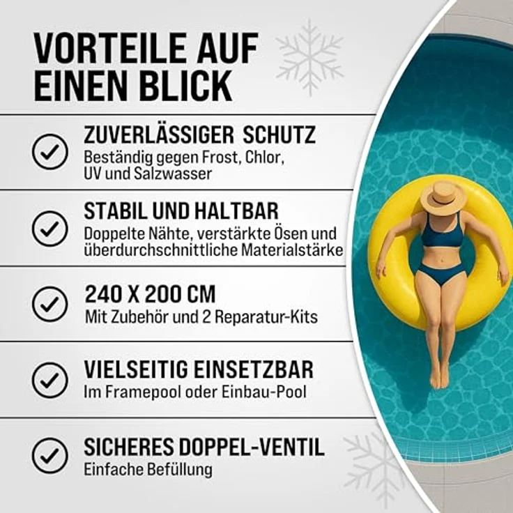 Monzana Poolkissen bis -20°C Winter XL Luftkissen XXL inkl. Seil PVC Doppelnaht Sicherheitsventil Ösen Pool Abdeckung Überwinterung – Bild 9