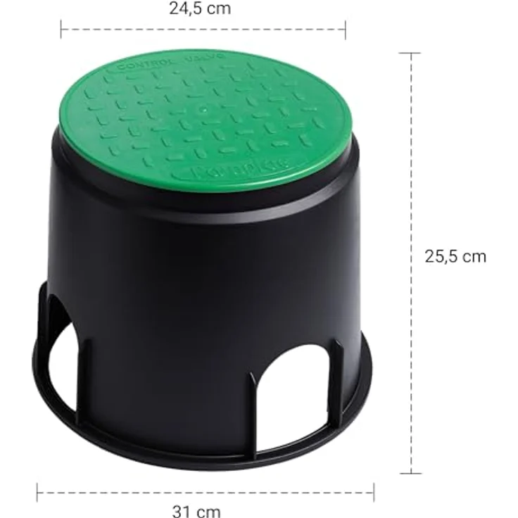 KERRY Ventilbox Bodeneinbaudose Rund Größe M, schwarz mit grasgrünem Deckel, 150 kg belastbar, robust und langlebig aus Palaplast Kunststoff – Bild 8