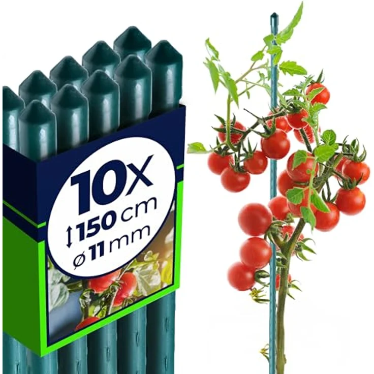 KADAX Pflanzstäbe 150 cm, 10er Set – Wetterfester Stahl Rankstab für Garten, Pflanzenstütze & Tomatenstäbe, Stabil und Rostresistent – Bild 1