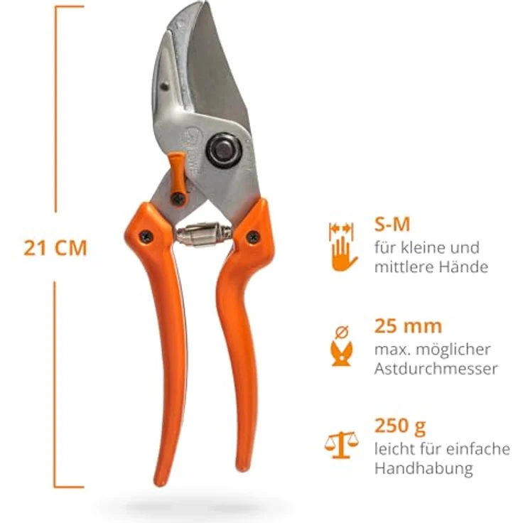 Original Löwe 8 Profi Amboss Gartenschere 8.107 mit Bypass Geometrie - scharfe handliche Schere mit Stahl-Klinge Antihaftbeschichtung und ergonomisch geformte Griffe für Schneidarbeiten im Garten Links- und Rechtshänder klein und mittelgroß – Bild 5