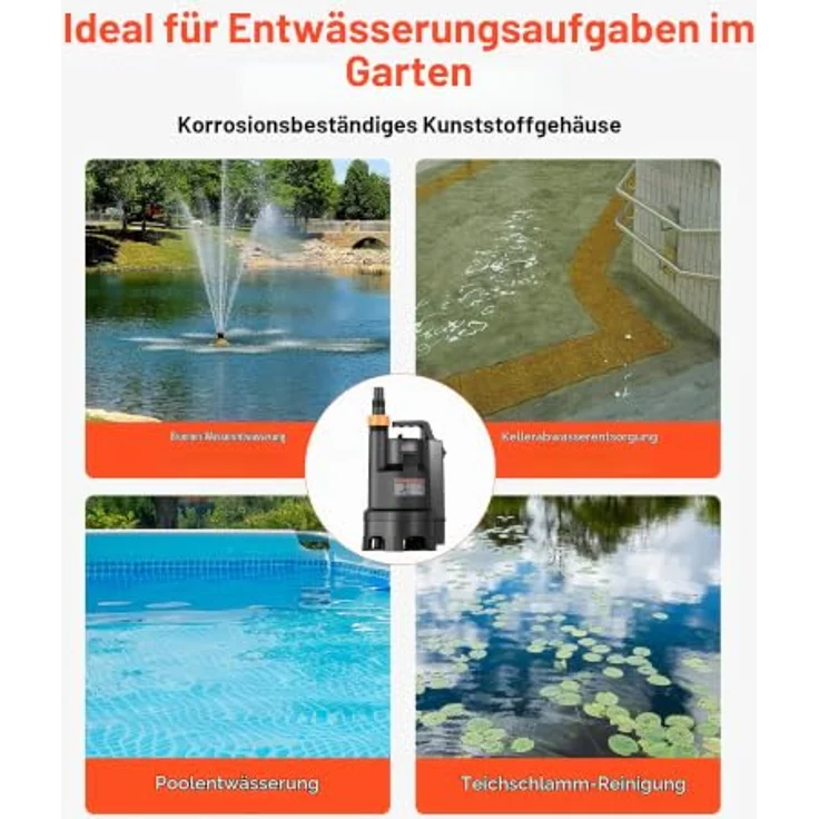 VEVOR Tauchpumpe 690W, 17500L/h PP-GF20, 9m Förderhöhe mit automatischem Schwimmerschalter – Bild 4