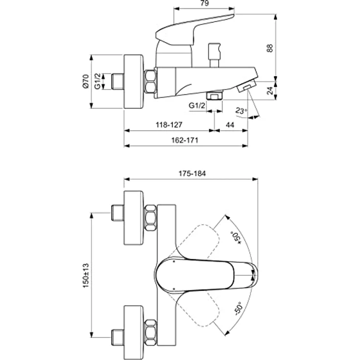 Ideal Standard Ceraflex Aufputz Badearmatur, Chrom, mit Eco-Einstellung und Heißwassertemperaturbegrenzer – Bild 7