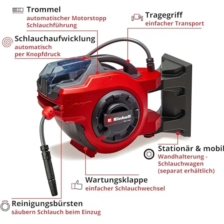 Einhell Schlauchtrommel GE-HR 18/30 Li-Solo, Automatisches Aufrollen, UV-beständiger Gartenschlauch, ohne Akku und Ladegerät – Bild 4