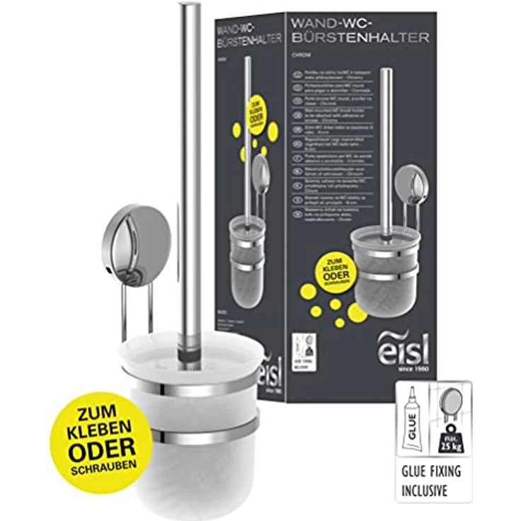 EISL BA0205 Klobürste Wandmontage, Klobürstenhalter ohne Bohren, Toilettenbürstenhalter Wand, WC Bürste Garnitur, Toilettenbürste hängend, WC-Bürstenhalter, Chrom – Bild 2