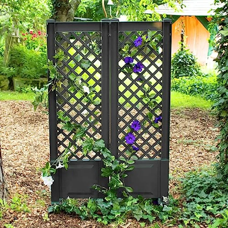 NYVI Spalier mit Erdspießen NYVIGreen 140x43 cm 2er Set - Rankgitter aus wetterfestem & recyceltem Kunststoff - Rankhilfe - Pflegeleicht, Steckmontage ohne Werkzeug, Farbe:Anthrazit – Bild 1