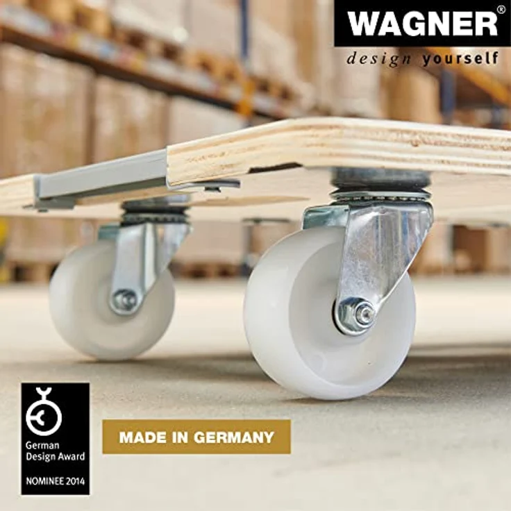 Transporthilfe MM 1381, 63 x 43 x 11 cm, harte Rollen 75 mm, Rollenlager, Sicherung, Platte FSC®, Tragkraft 250 kg – Bild 4