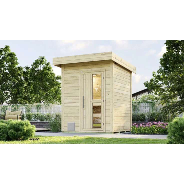 Weka Gartensauna Naantali, natur, Sparset inkl. 9 kW Ofen BioS, isolierte Zwischendecke, Doppel-Isolierverglasung