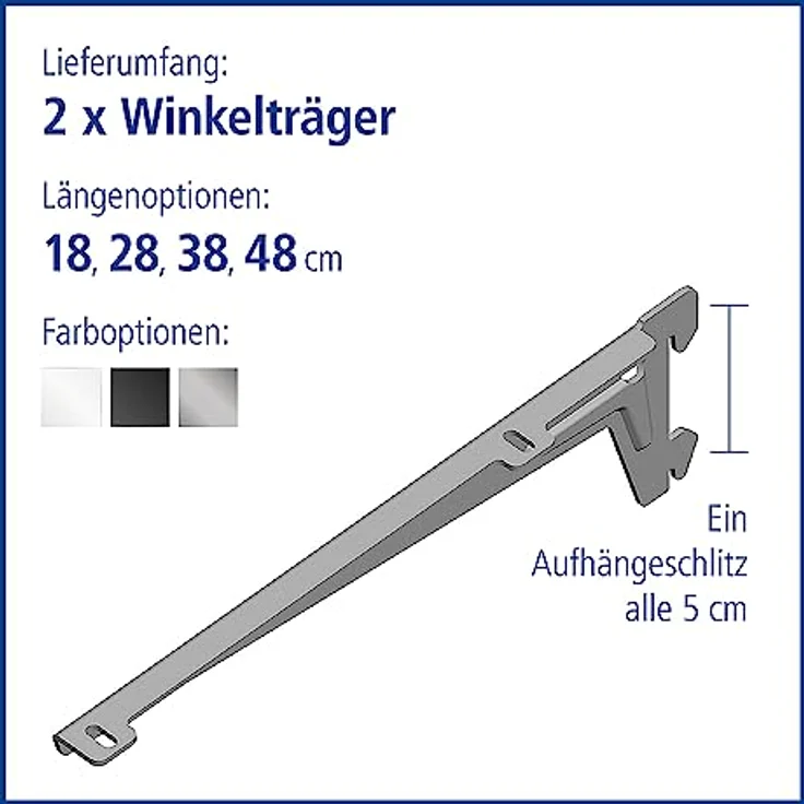Element System 18133-00047 Winkelträger Regalträger 1-reihig - 2 Stück - 5 Abmessungen - 3 Farben-L = 18 cm-weißaluminium-für Holzböden-Wandschiene – Bild 4
