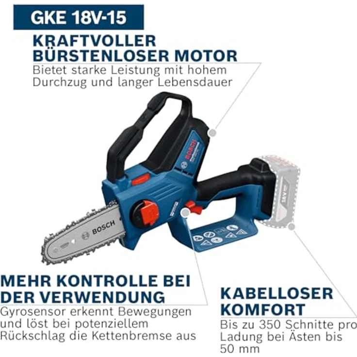 Bosch Professional GKE 18V-15, Akku-Astsäge mit bürstenlosem Motor und automatischem Kettenschmiersystem, kompakt und leicht – Bild 3