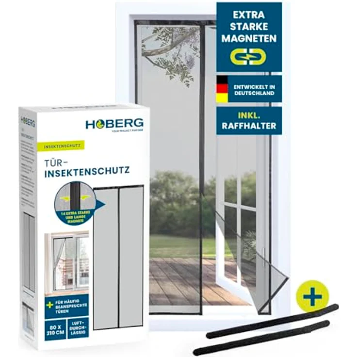 Hoberg Insektenschutzvorhang 80 x 210 cm | Fliegengitter Tür mit XXL-Magnetbändern | Magnet Fliegenvorhang | selbstschließend & strapazierfähig – Bild 1