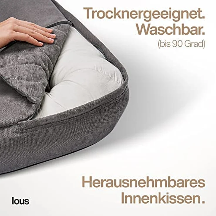 Lous Hundedecke Sofa, Sofaschutz Hund, Hundebett waschbar 90 Grad, Couchkissen, anthrazit S, formstabiler Rand, plastikfrei, entwickelt in Deutschland – Bild 4