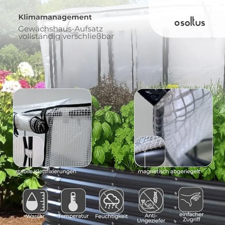 osoltus Gewächshausaufsatz Hochbeet 195 x 60 x 90cm, pulverbeschichtetes Metall, textilverstärkte Folie, Lichtbrechung schützt vor Verbrennungen – Bild 2