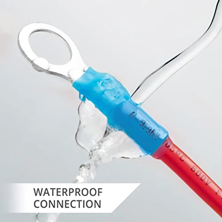 Wirefy Blaue Ringkabelschuhe M5, lötfreie Schrumpfverbinder für 1,5-2,5 mm², 130 Stück mit verzinntem Kupfer und Wärmeaktiviertem Klebstoff – Bild 4