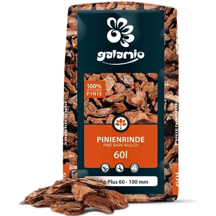 GALAMIO Pinienrinde Deko Plus, 60-100mm Rindenmulch, dekorativer Bodenbelag für Garten und Terrarium, 60l Sack – Bild 2