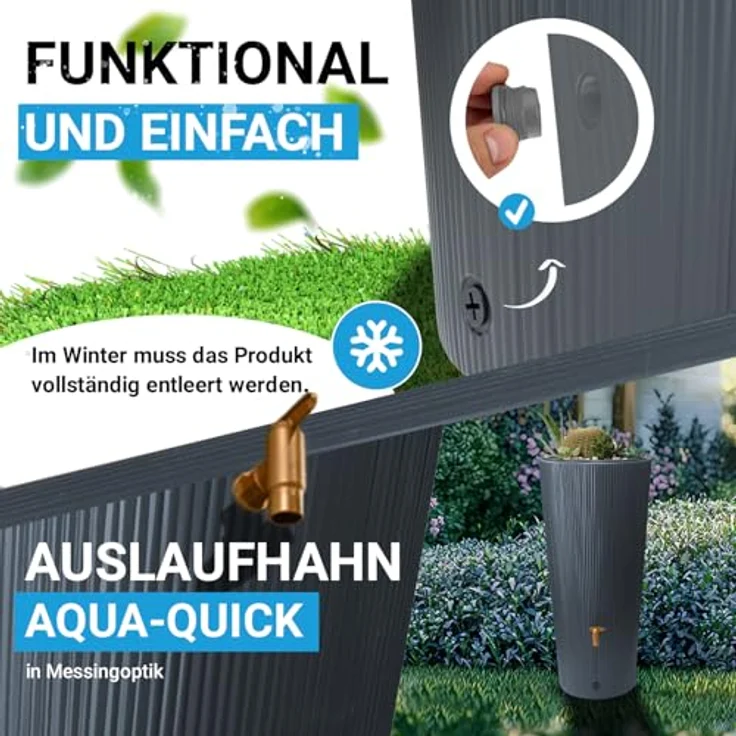 4rain Vaso 2in1 Decor Regentonne 220 Liter Graphite Grey inkl. Kunststoff-Auslaufhahn und Fallrohranschluss - Nachhaltige Regenwassernutzung für Ihren Garten – Bild 4
