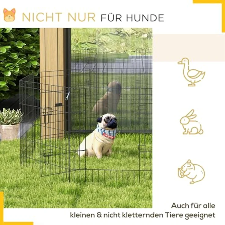 PawHut Welpenauslauf 76 cm Hoch, 8-TLG Welpenlaufstall mit Schloss, DIY Freilaufgehege Hundelaufstall für mittelgroße Hunde, Meerschweinchen, Kaninchen, Metall, Schwarz – Bild 4
