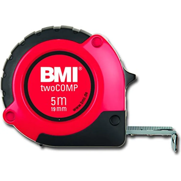 BMI 472541021 Taschenbandmaß Two Comp, 5 m Länge, weisslackiertes Band mit Clip