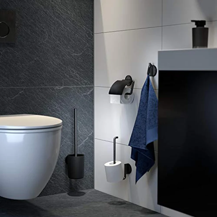 Tiger Tune Toilettenbürste, WC-Bürste mit Halter zur Wandmontage, Befestigung ohne Bohren dank integrierter Klebefolie, optional Montage mit Schrauben, Farbe: Black Metal gebürstet / Schwarz – Bild 4