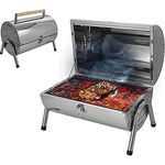 Stephans Möbelbörse Edelstahl BBQ Holzkohlegrill mit großer Doppelgrillfläche Tischgrill Grill Klappgrill Grilltonne Silber Picknick Camping