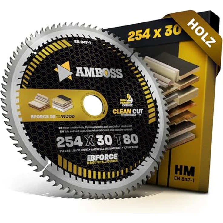 Amboss Werkzeuge HM Kreissägeblatt 254x30 Z80 Wechselzahn für Holz - Super Feinschnitt, Kompatibel mit Bosch GTS 10. PTS 10. PTS 100 T.GTS 254 Festool TKS 80 – Bild 1