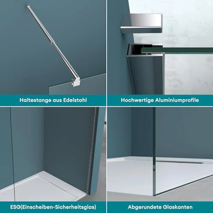 Mai & Mai Duschwand Bremen1, Duschabtrennung 50x200cm aus 8mm ESG-Sicherheitsglas mit NANO-Beschichtung, beidseitig montierbar, inkl. Stabilisator BRAM1 – Bild 5