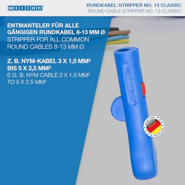 WEICON 52003013 Rundkabelstripper No.13 Classic ? Abisolierzange Rundkabel 8 ? 13 mm Ø, Blau-Rot, 120mm – Bild 4