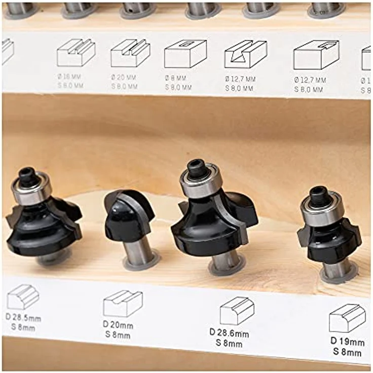 STIER Fräsersortiment in stabiler Vitrine, 30-teilig, 8 mm, Fräser für Oberfräsen, Holzfräser, Fräser Set, Fräserset, vollständiges Set mit Nutfräser Abrundfräser Bündigfräser Fasenfräser – Bild 5