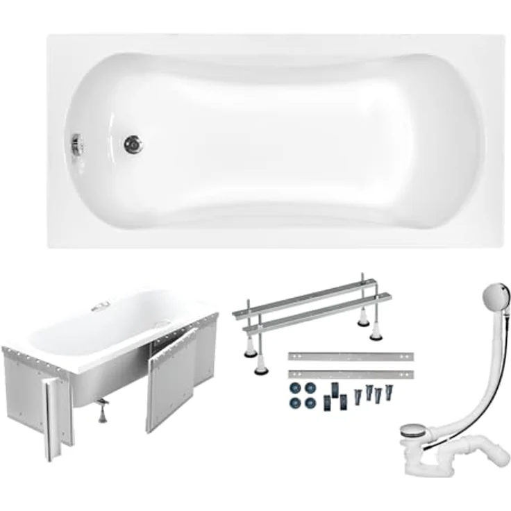 KOLMAN Badewanne ARIA Rechteck 150x70 cm, 139 Liter, Premium Acryl mit Styroporverkleidung und Ablaufgarnitur, in reinweißer Farbe – Bild 1