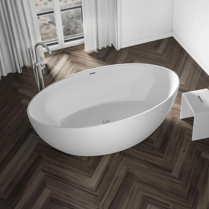 Bernstein Freistehende Badewanne DESTINO, Doppelwandig aus Sanitäracryl, Weiß, 175x100 cm, Rutschfest, Schlagfest, Glatte Oberfläche