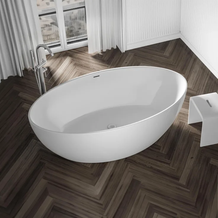 Bernstein Freistehende Badewanne DESTINO, Doppelwandig aus Sanitäracryl, Weiß, 175x100 cm, Rutschfest, Schlagfest, Glatte Oberfläche