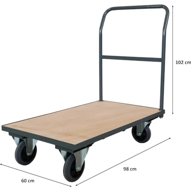 PROREGAL® Transportwagen Profi Plattformwagen, 450kg Traglast, pulverbeschichteter Stahl, Lichtblau, HxBxT 102x60x98cm – Bild 4