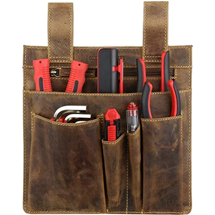 Greenburry Werkzeugtasche Vintage Leder Werkzeugtasche Toolbag 1548-25, Handgearbeitetes Rindsleder in Vintage Optik, mit vielfältigen Fächern und Gürtelschlaufen – Bild 2